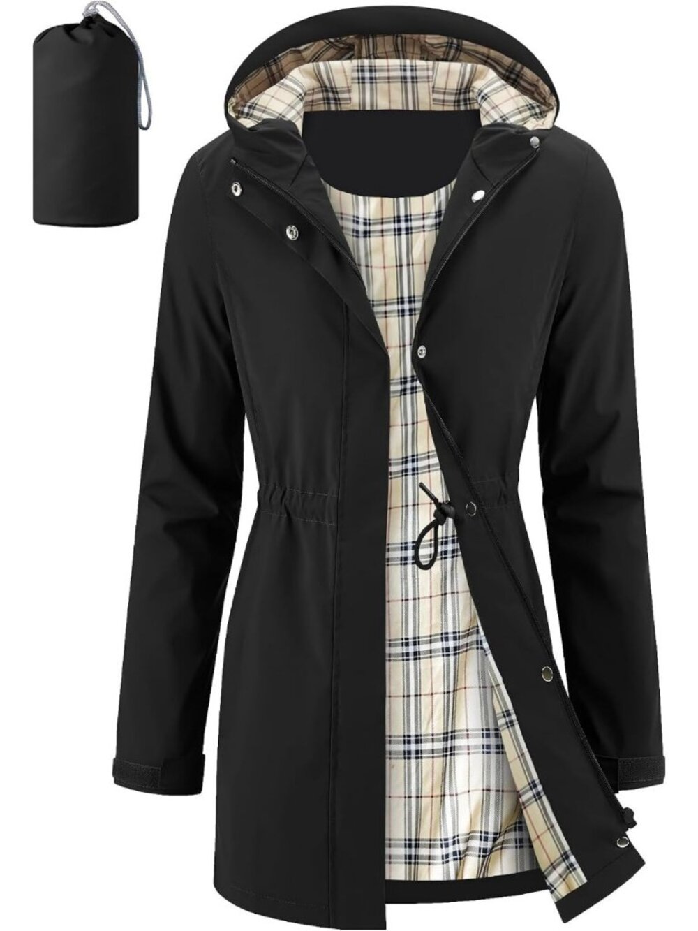 Waterproof Packable Hooded Rain Jacket for Women | Long Windbreaker Coat